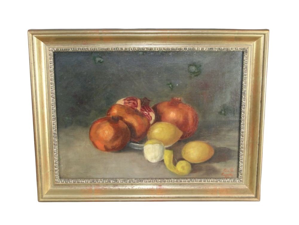 French oil on canvas still life with lemons and pomegranate (1 of 14)