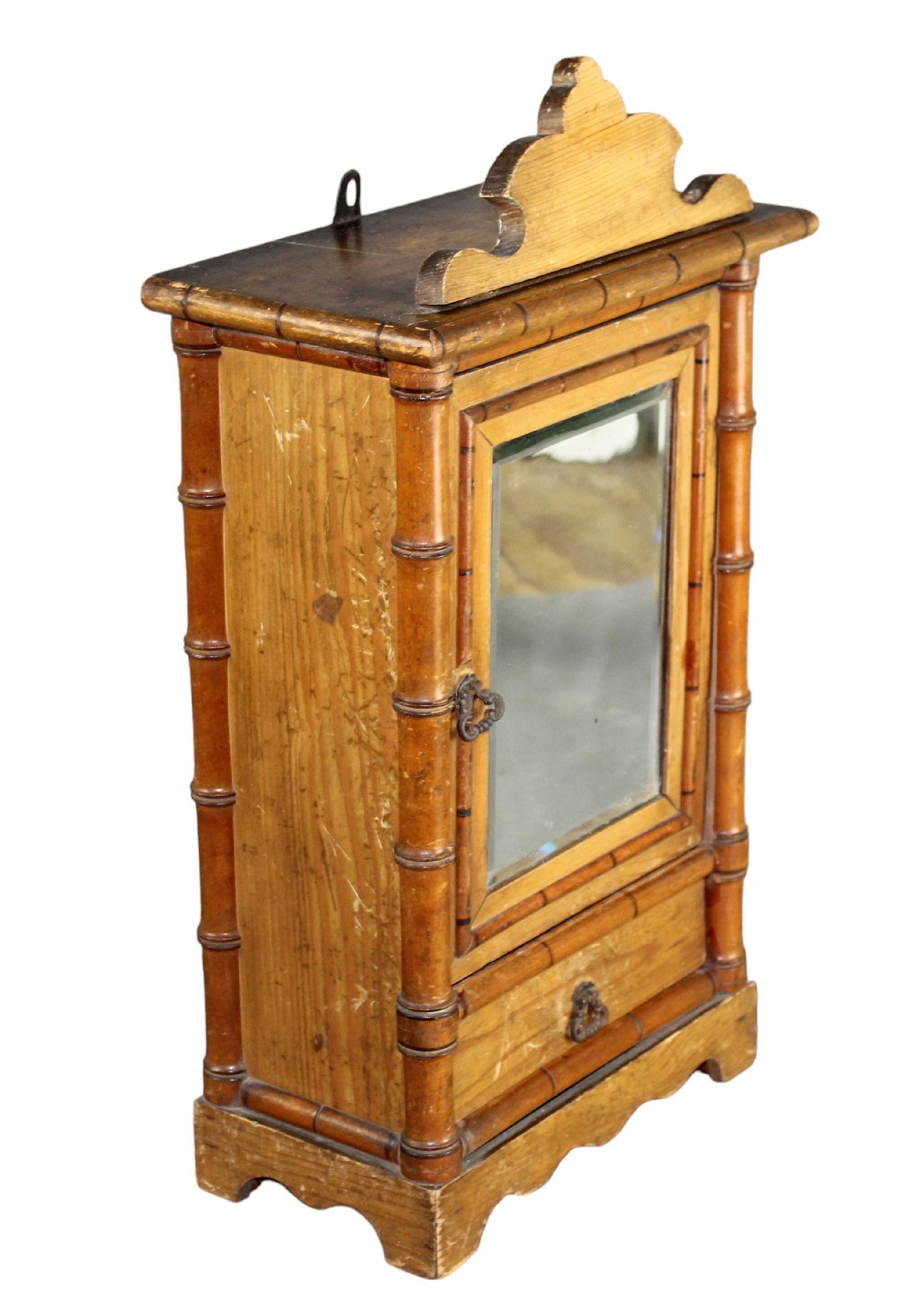 French faux bamboo diminutive armoire in pine (1 of 8)