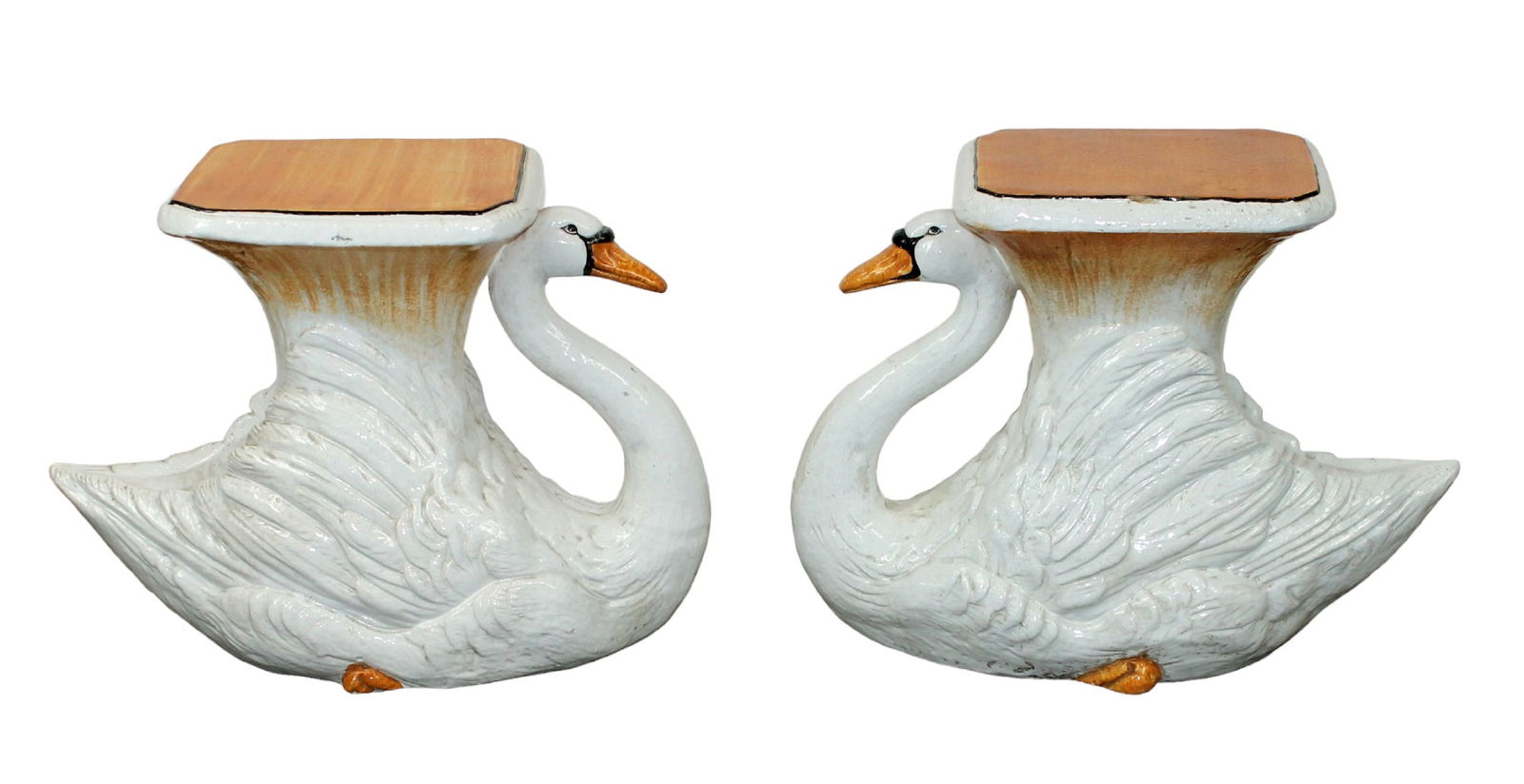 Pair French painted ceramic swan form plant stands (1 of 8)