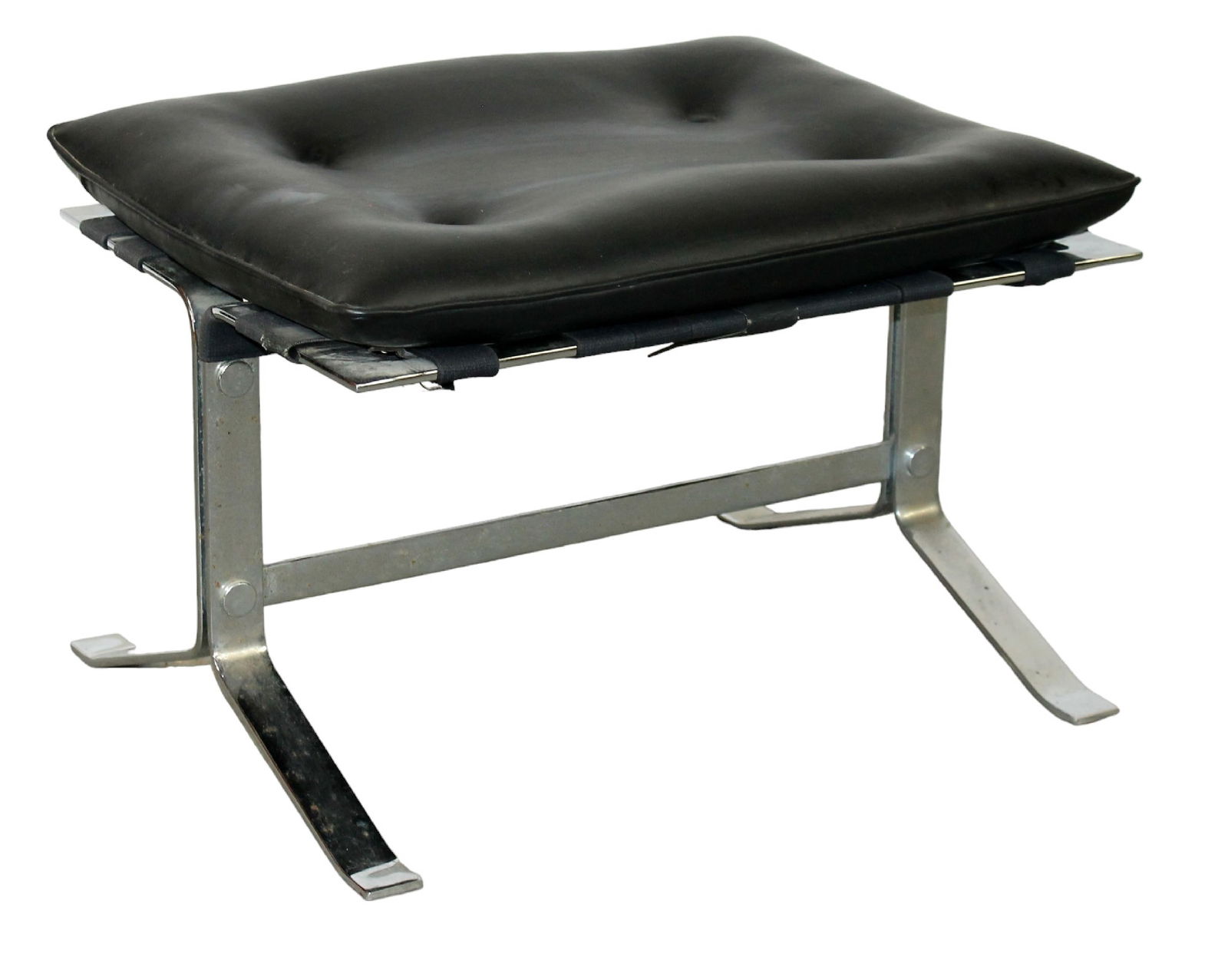 French stainless steel and black leather footstool (1 of 5)