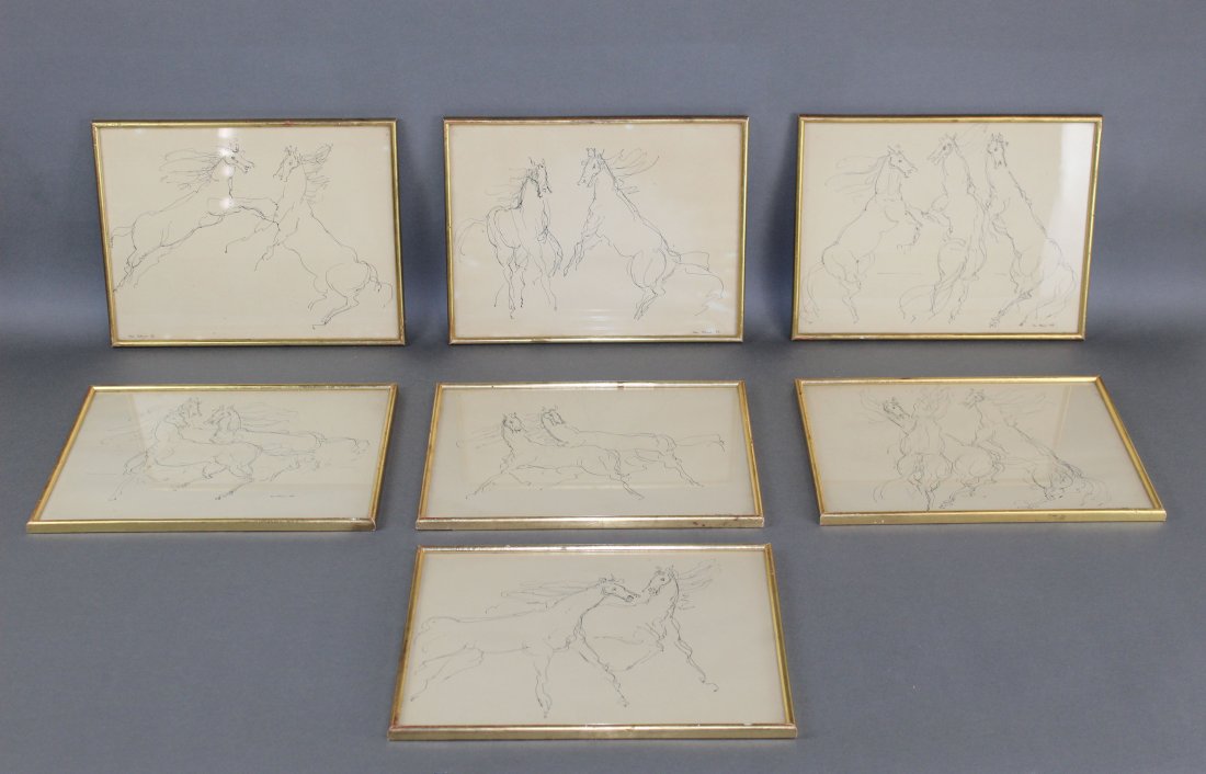 Lot of 7 French pencil drawings of horses by Yves Brayer (1907-1990): Lot of 7 French pencil drawings of horses by Yves Brayer (1907-1990). All drawings signed by the artist & dated 1956. Each measure overall approx: 9 3/4"h x 12 3/4"w. Each sight size measures approx: