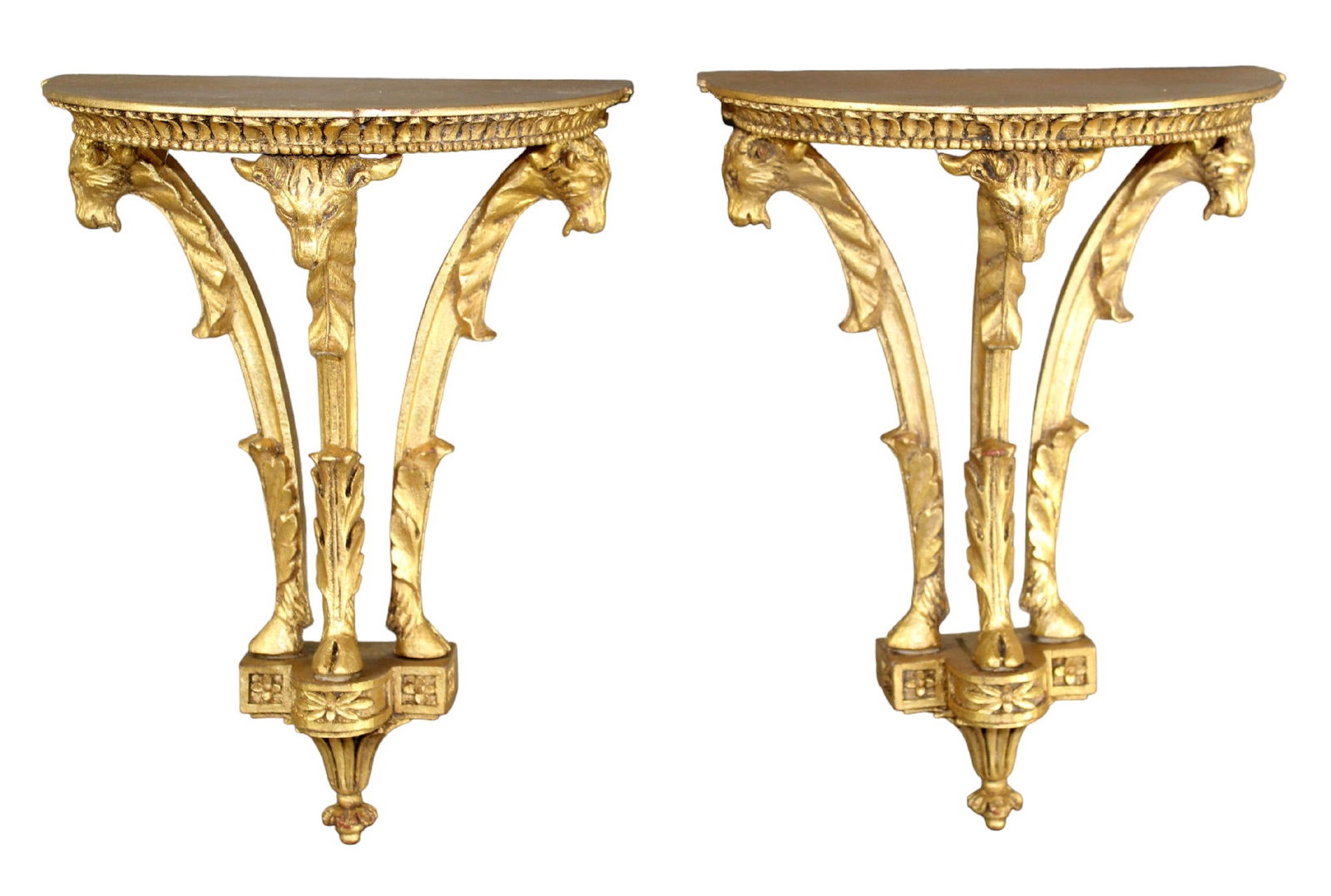 Pair of gilt wood wall shelves with rams heads (1 of 12)