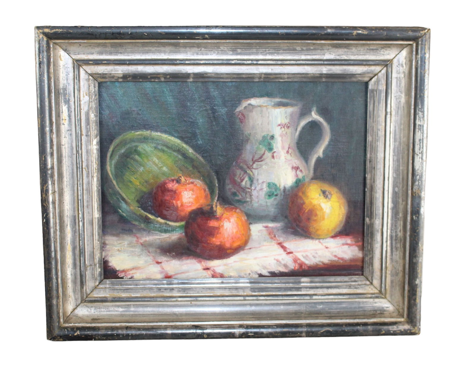 French oil on board still life painting of pitcher and fruit (1 of 7)