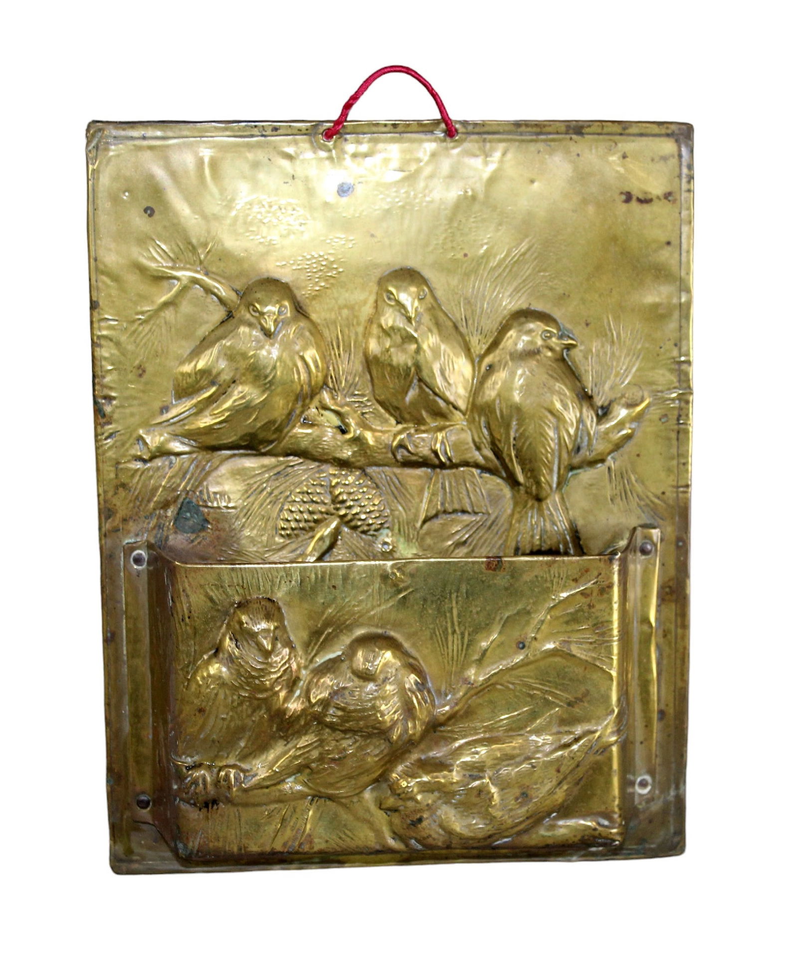 French embossed brass wall mount letter box with birds (1 of 8)