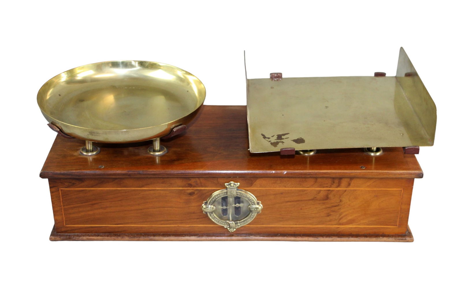Antique French bakery scale in walnut with brass pans (1 of 11)