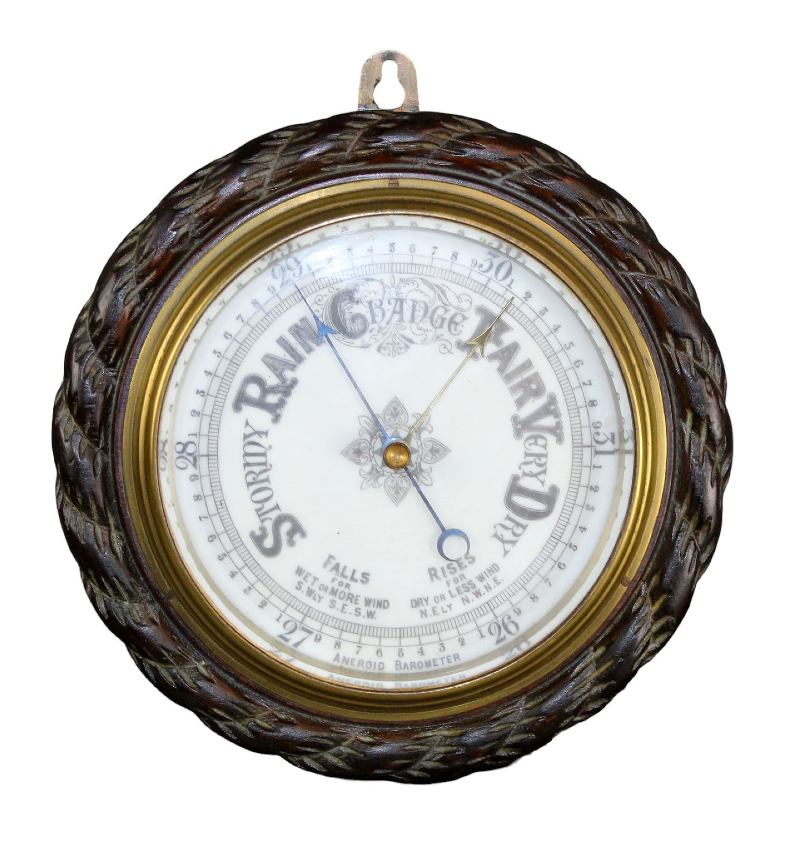 Aneroid barometer in carved oak case (1 of 5)