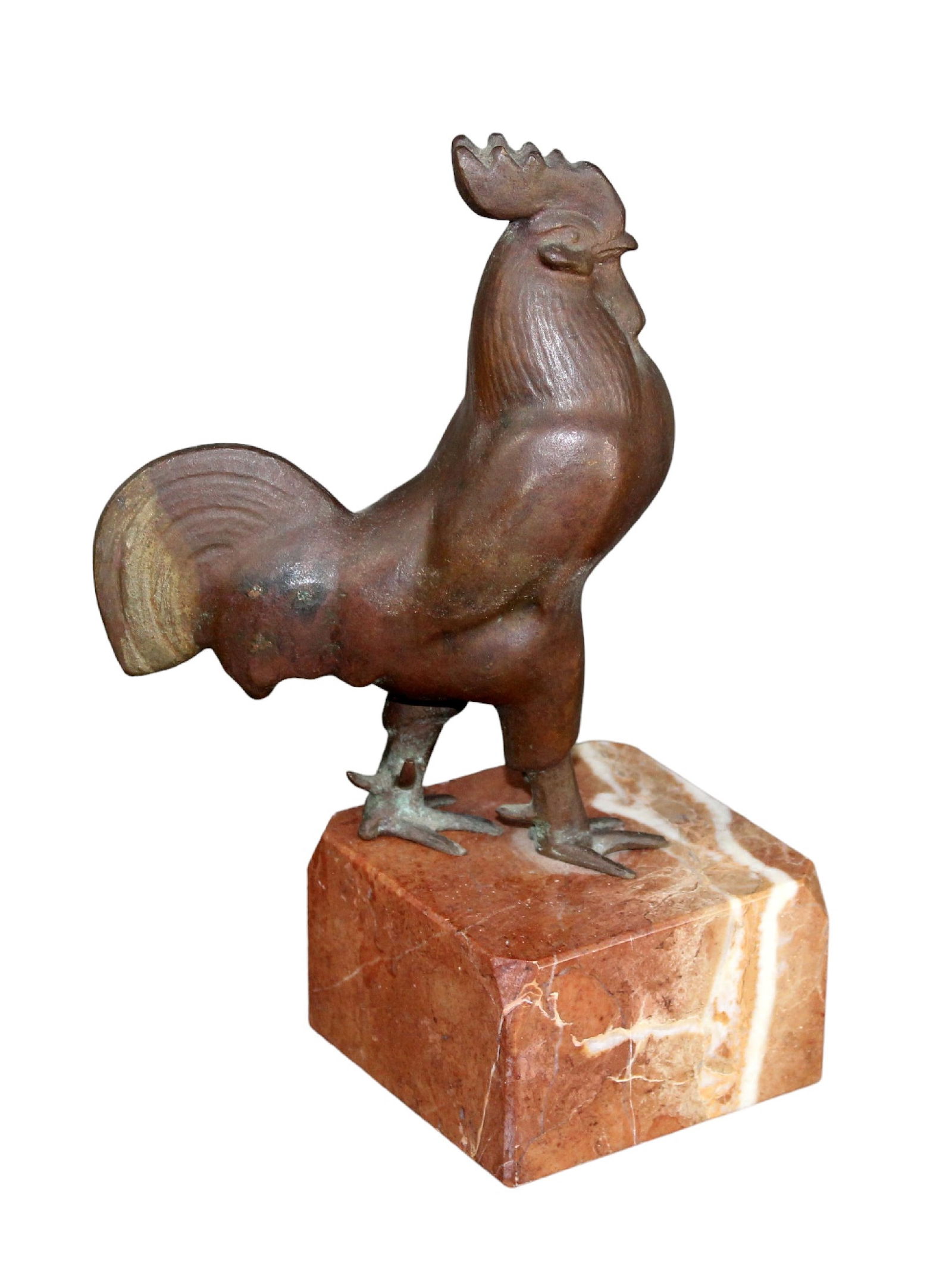 French diminutive bronze sculpture of rooster on marble base (1 of 5)