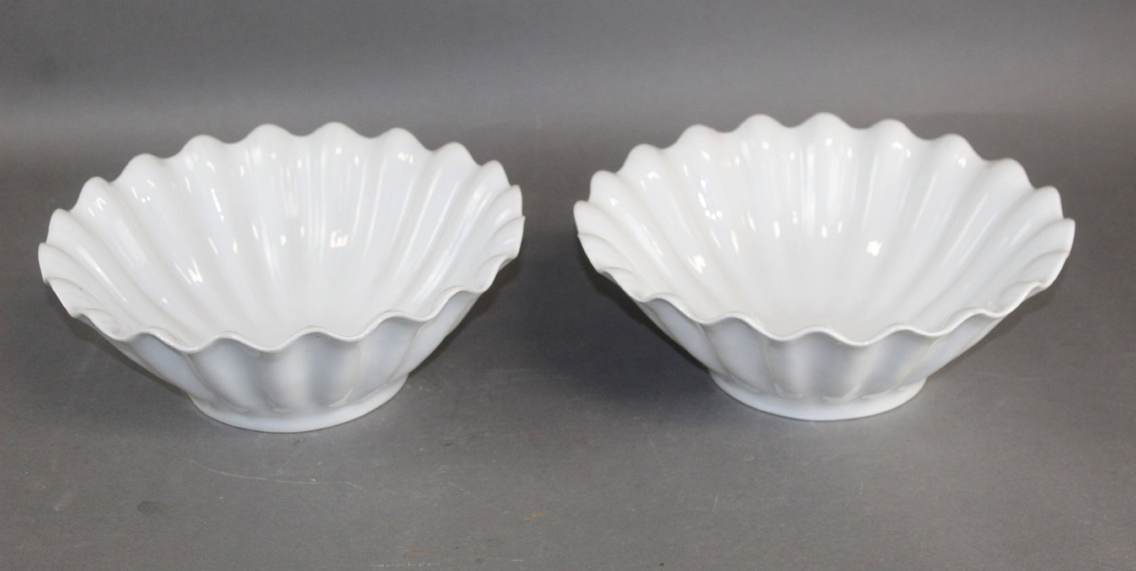 Lot of 2 French scalloped edge ceramic bowls: Lot of 2 French scalloped edge ceramic bowls. Approx: 4 3/8"h x 11 1/2"diam. Each weigh approx: