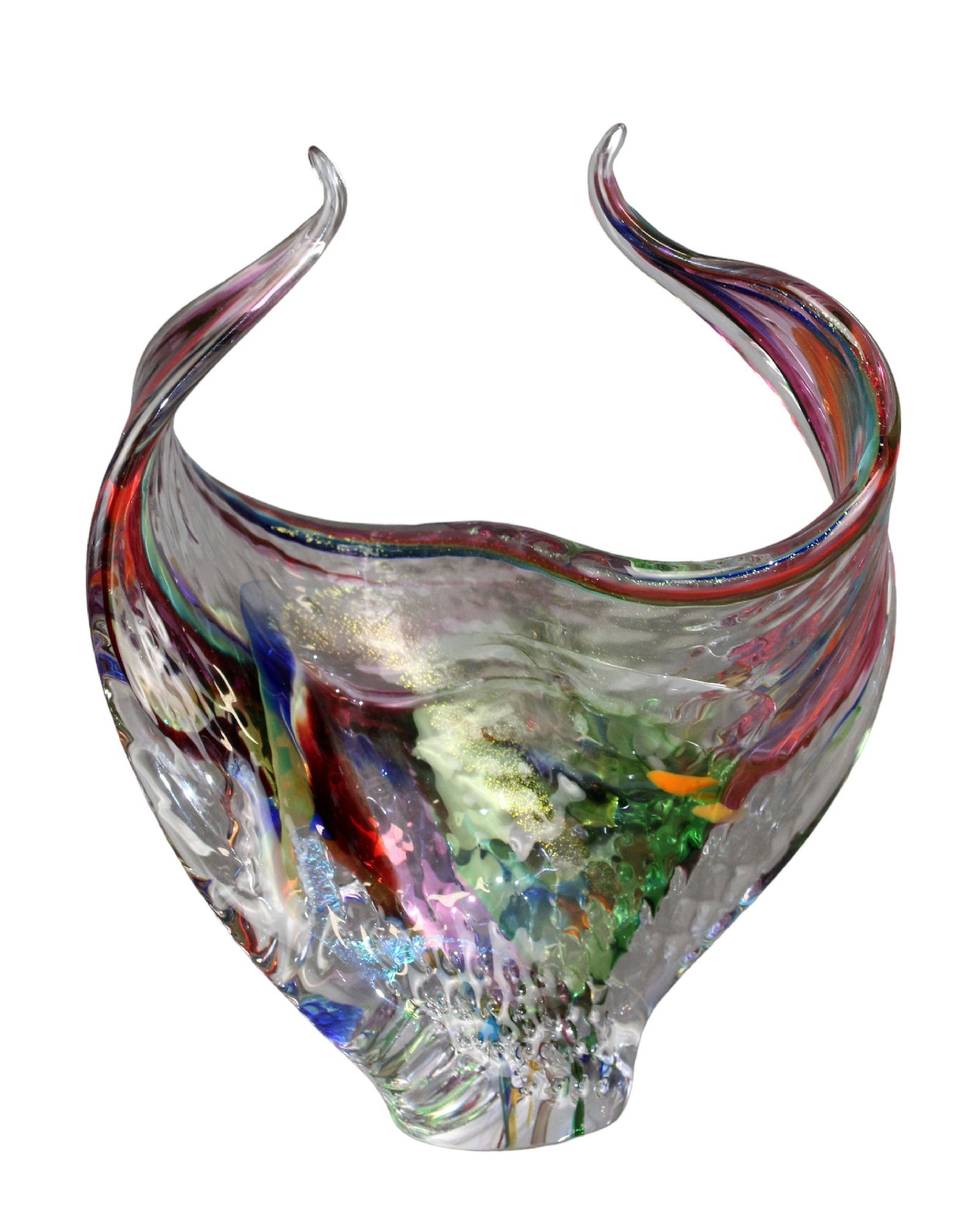 Signed art glass abstract sculpture: Signed art glass abstract sculpture. Weight 7lbs. 11 1/2"h x 11"w x 4"d