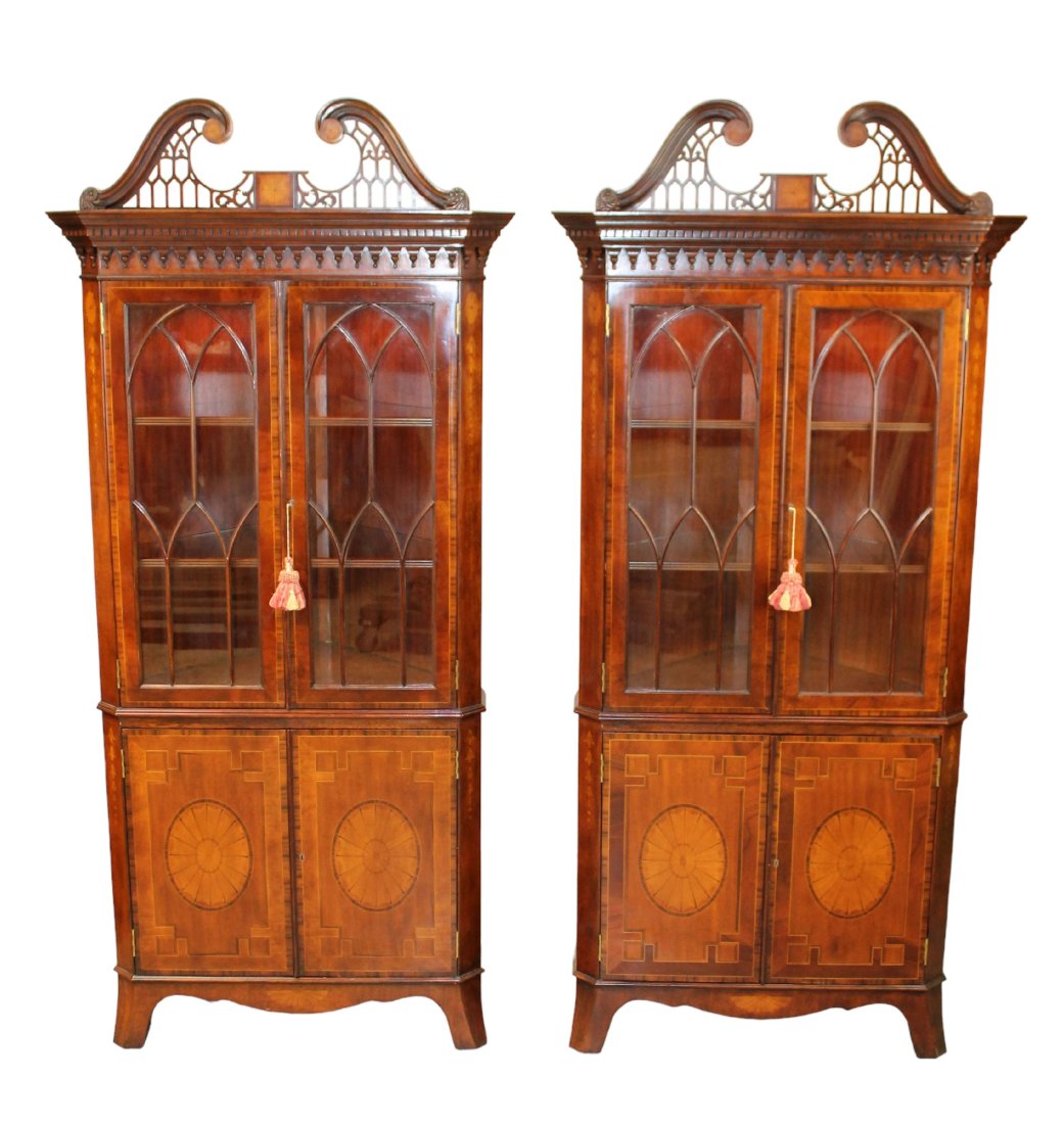 Pair Lloyd Buxton Chippendale style mahogany corner cabinets (1 of 9)