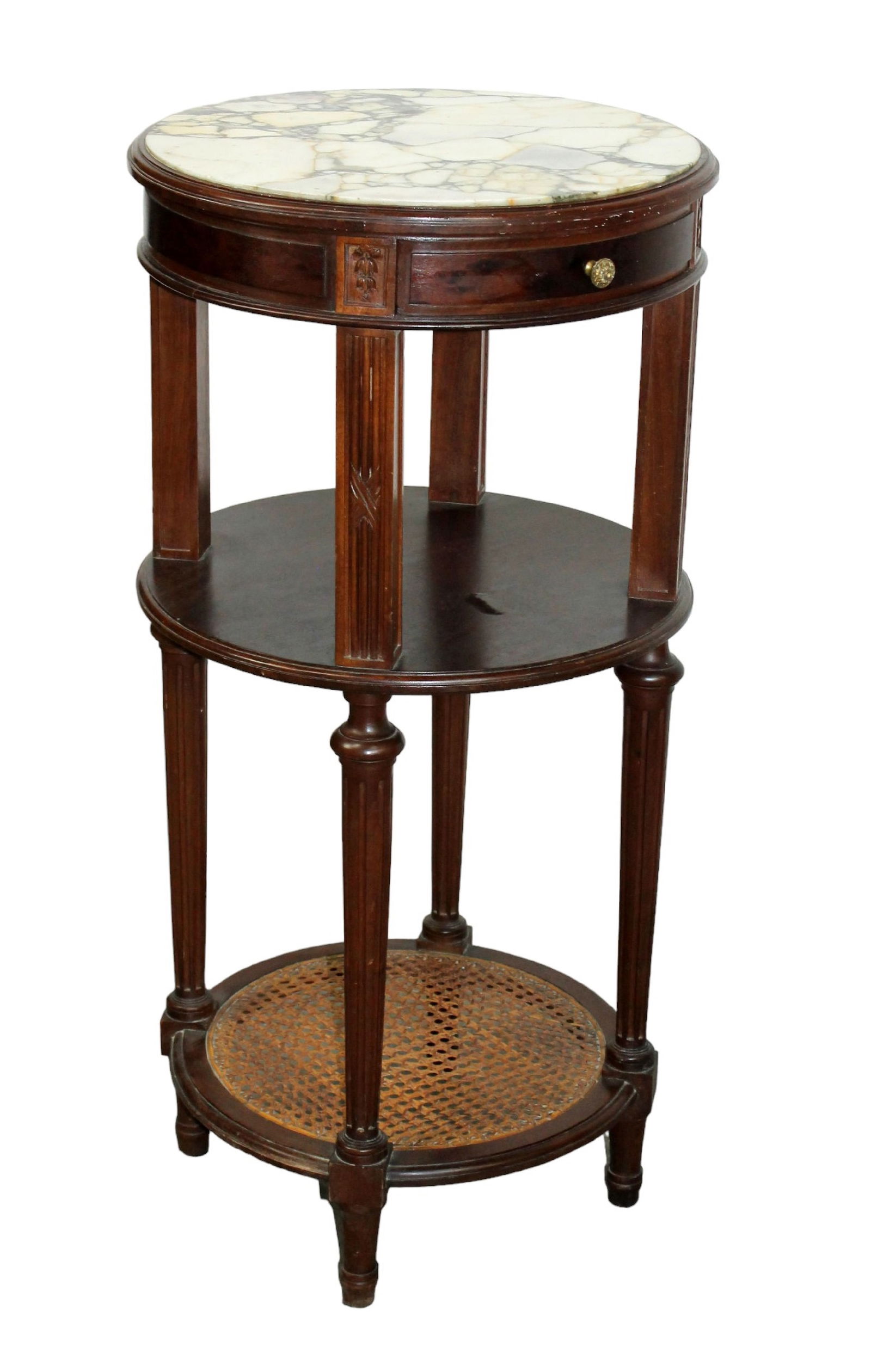French Louis XVI style round chevet night table with marble top (1 of 8)