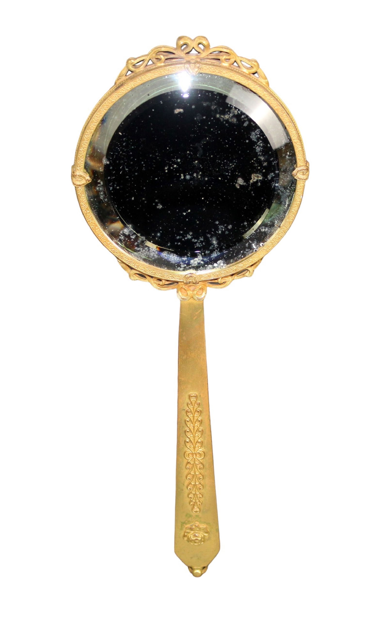 French Empire bronze and enamel hand mirror with painted porcelain plaque (1 of 10)