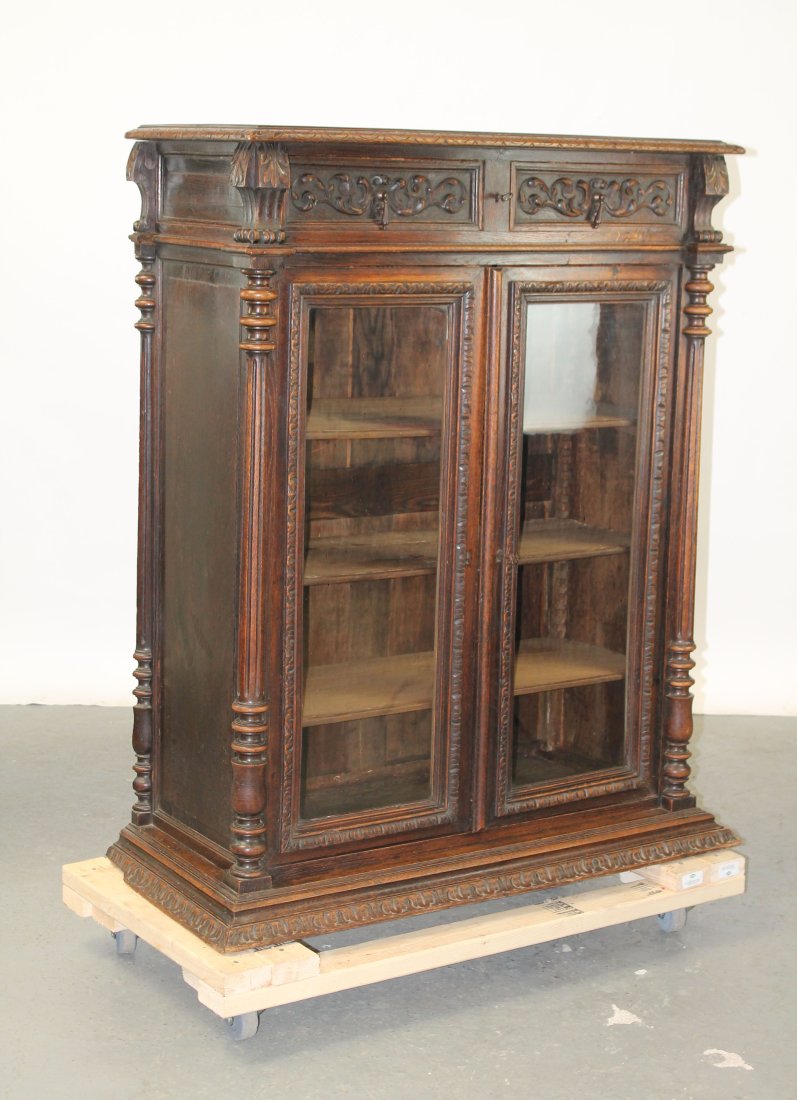 French petite 2 door bookcase in oak (1 of 8)