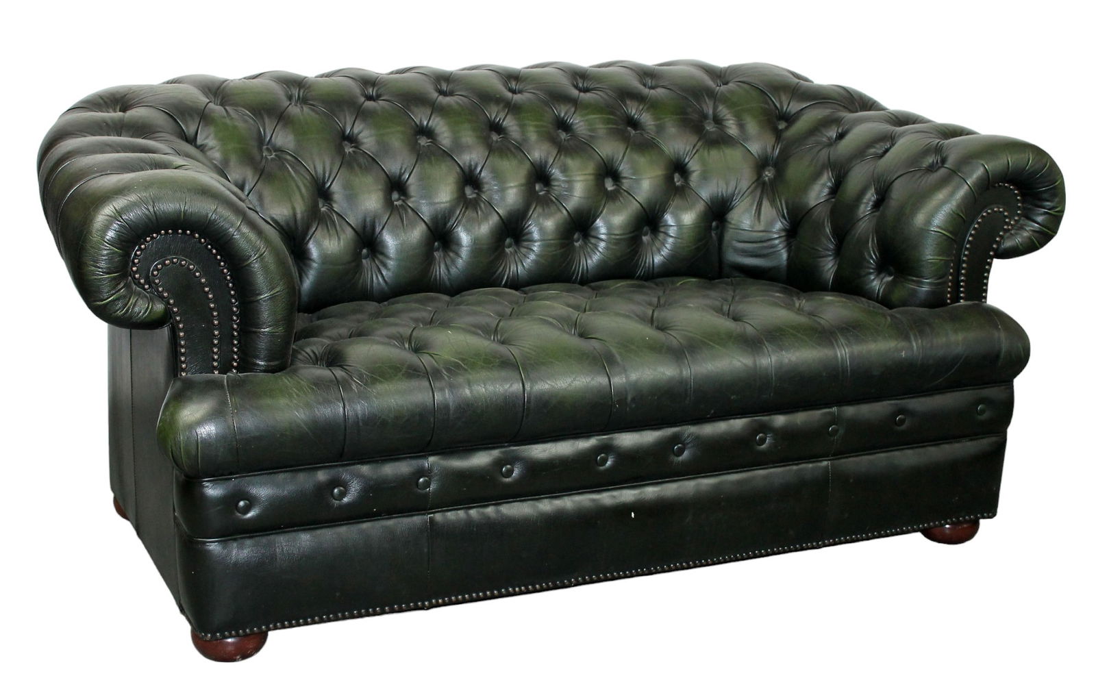 English Chesterfield tufted green leather loveseat (1 of 8)