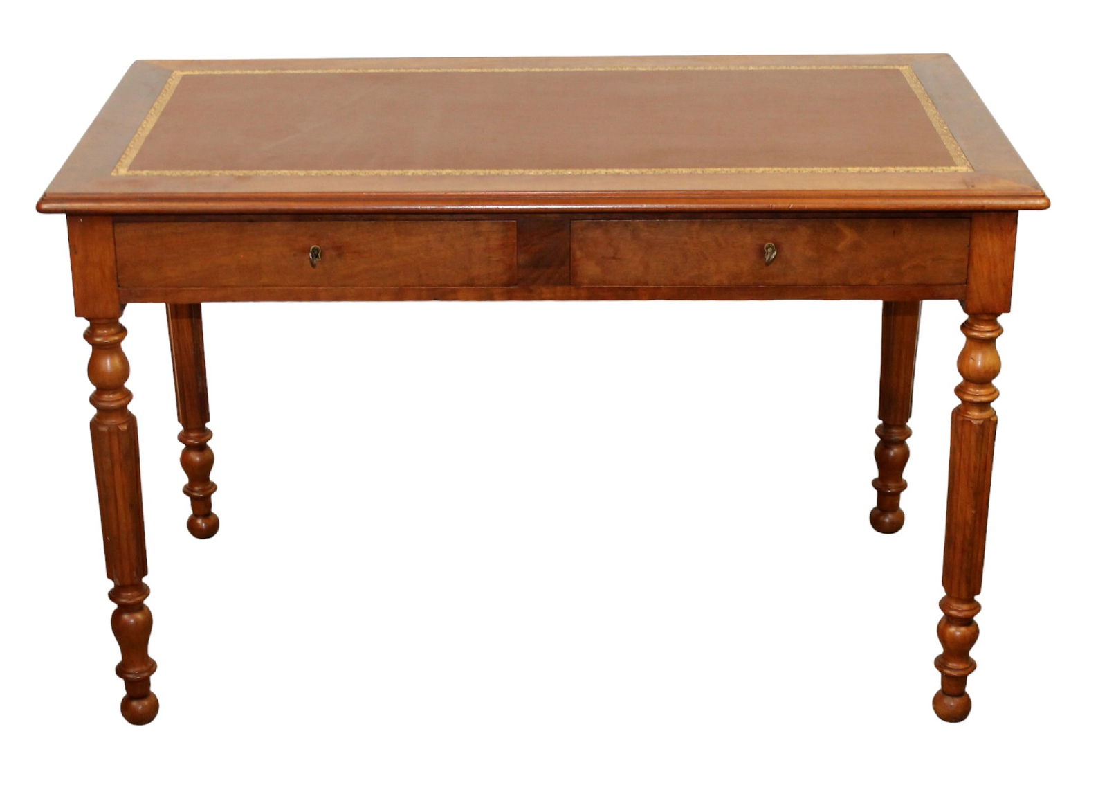 French leather top bureauplat desk on fluted legs (1 of 10)