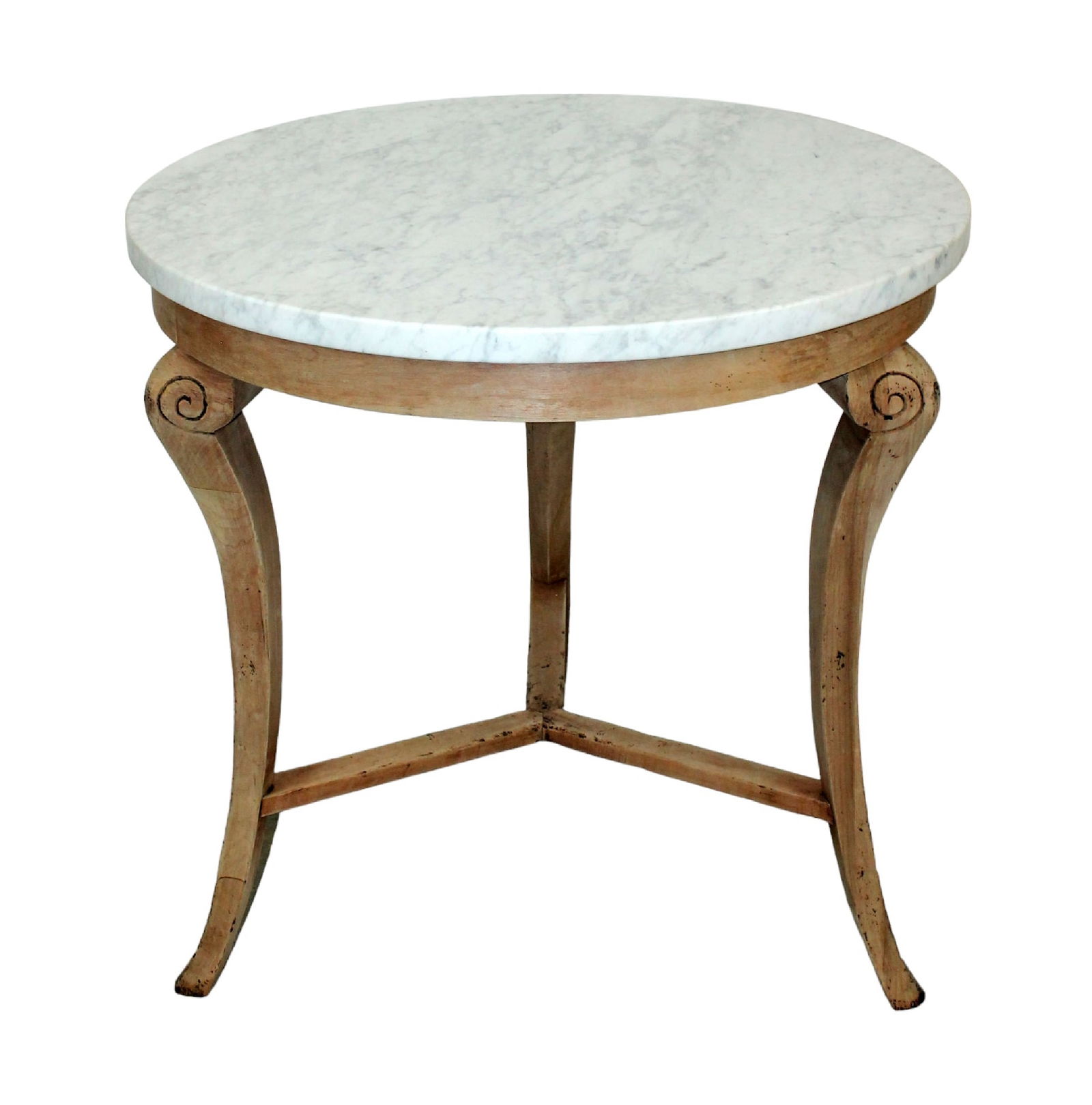 French Regency round table in bleached walnut with marble top (1 of 9)