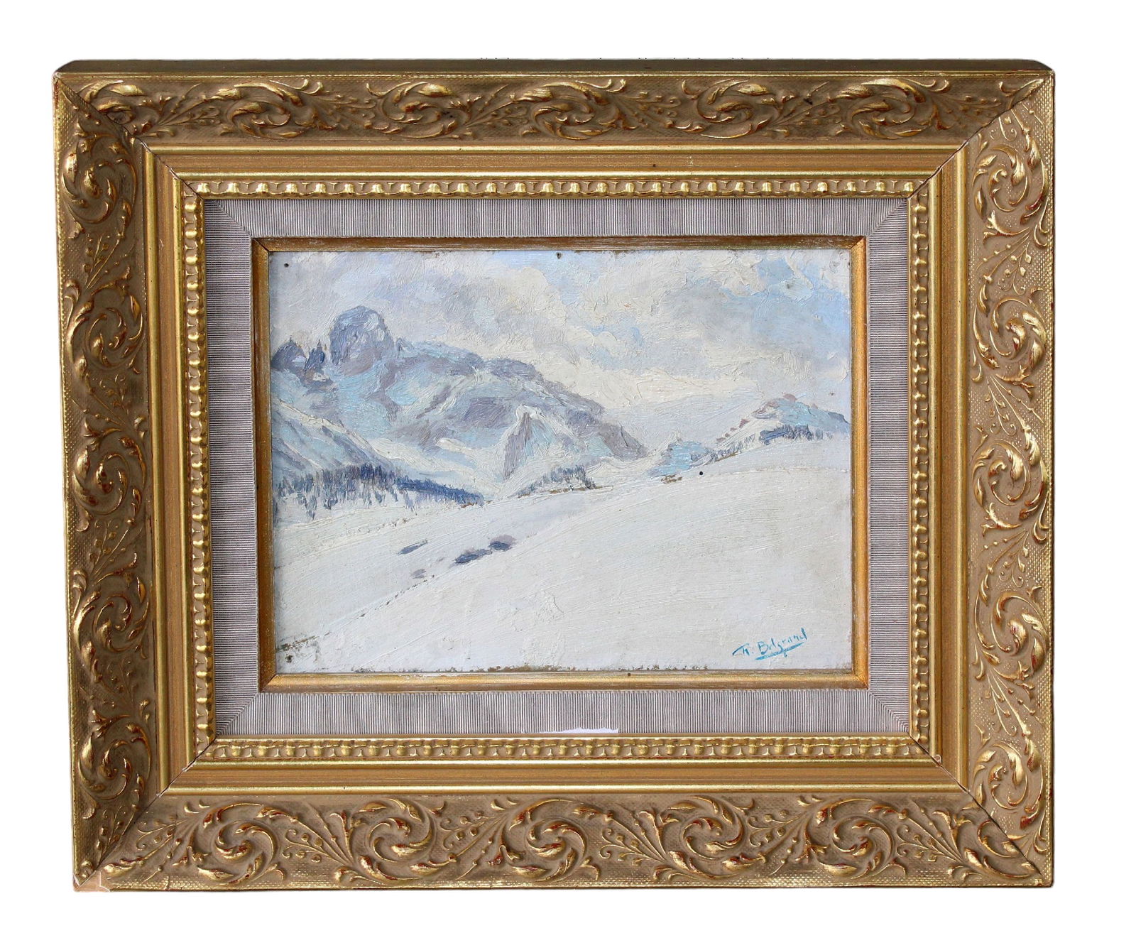 French Robert Belgram (1901- 1982) oil on board painting snowy landscape (1 of 14)