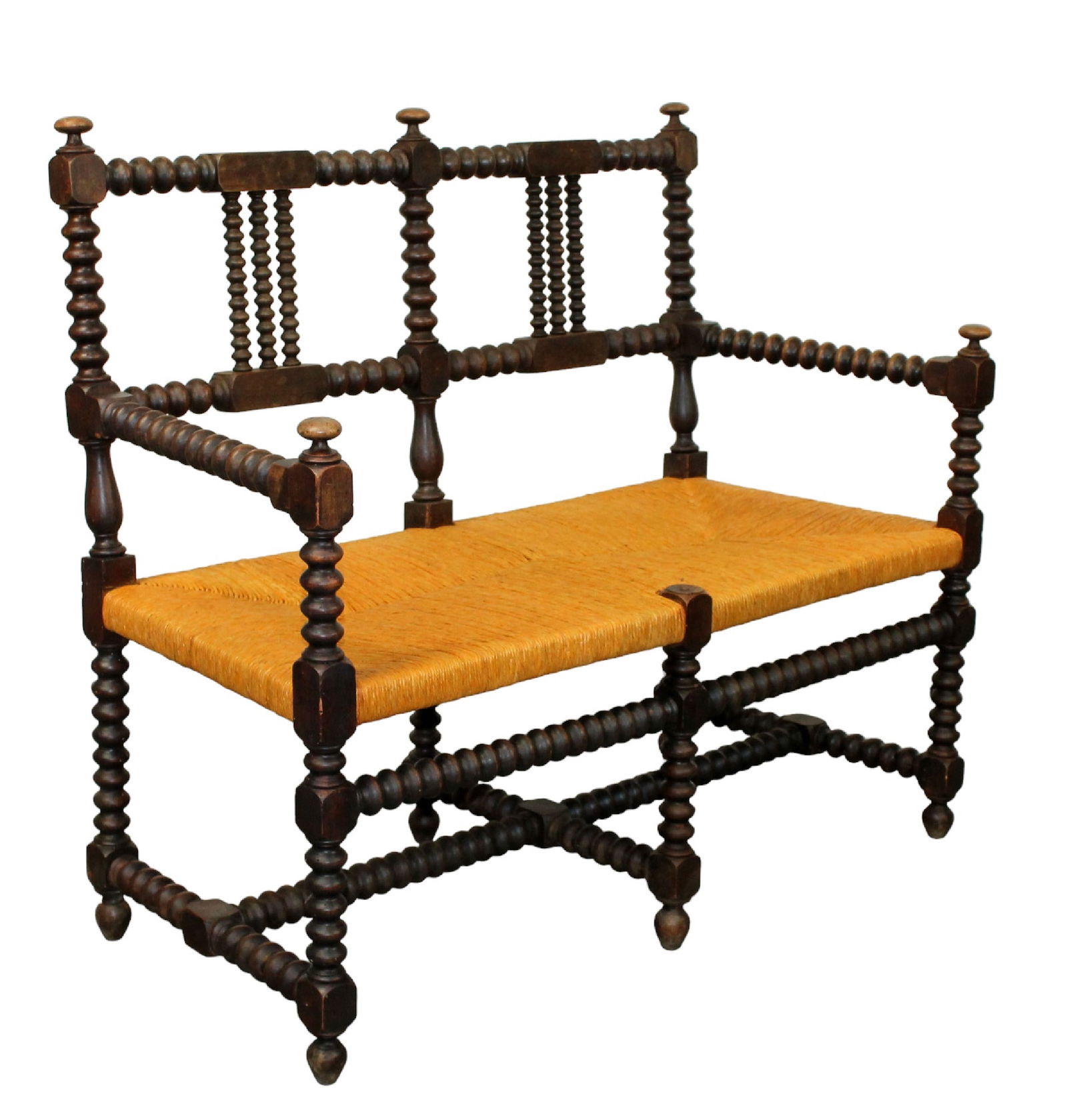 French bobbin bench with rush seat (1 of 8)