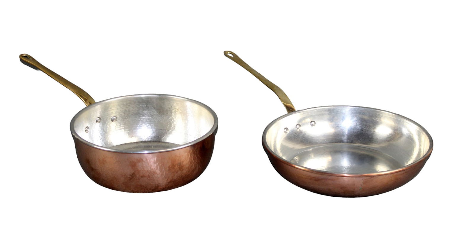 Lot of 2 Italian Ruffoni hammered copper saute pans (1 of 8)