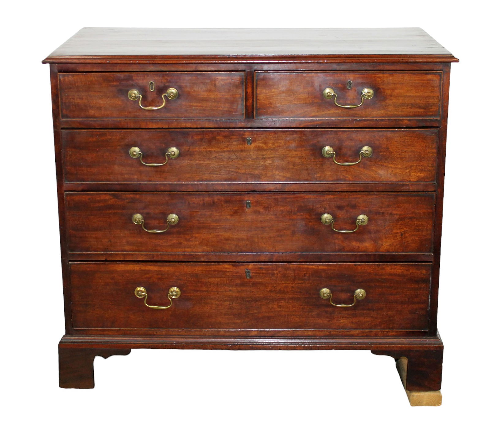 English Georgian 2 over 3 chest in walnut on bracket feet (1 of 9)