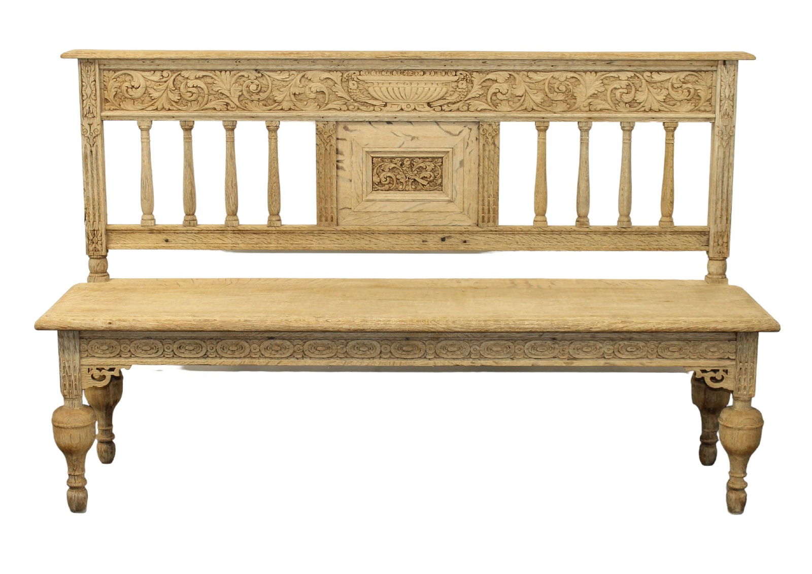 French bleached oak bench on turned legs (1 of 12)