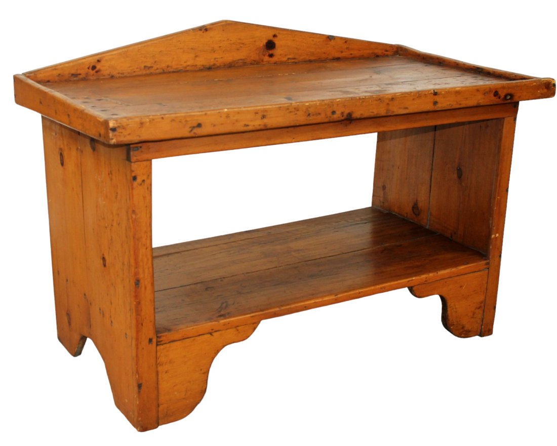 Early 19th century American primitive bucket bench in pine (1 of 8)