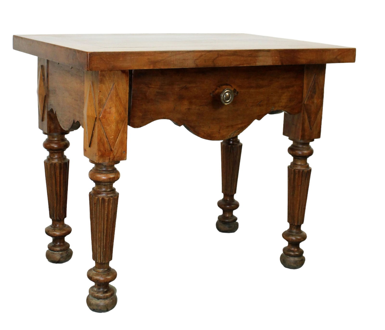 French Provincial side table in walnut on turned legs (1 of 8)