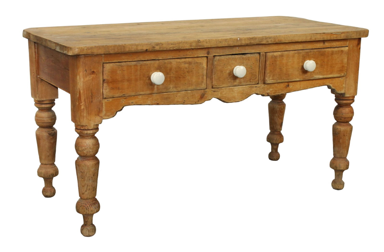 French farmhouse console work table in pine with 3 drawers (1 of 8)
