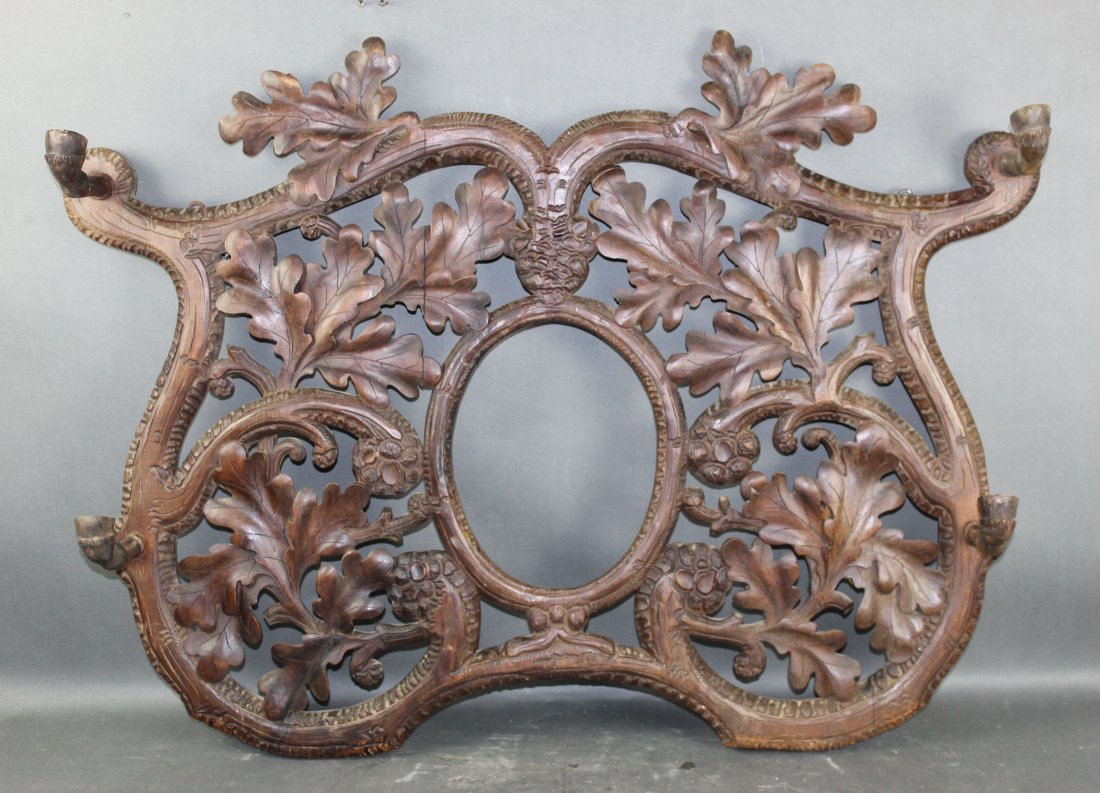 French Black Forest pierce carved gun rack: French Black Forest pierce carved gun rack. Late 19th century. 27 3/4'h x 37 1/2"w x 5 3/4"d. Weight: 12lbs