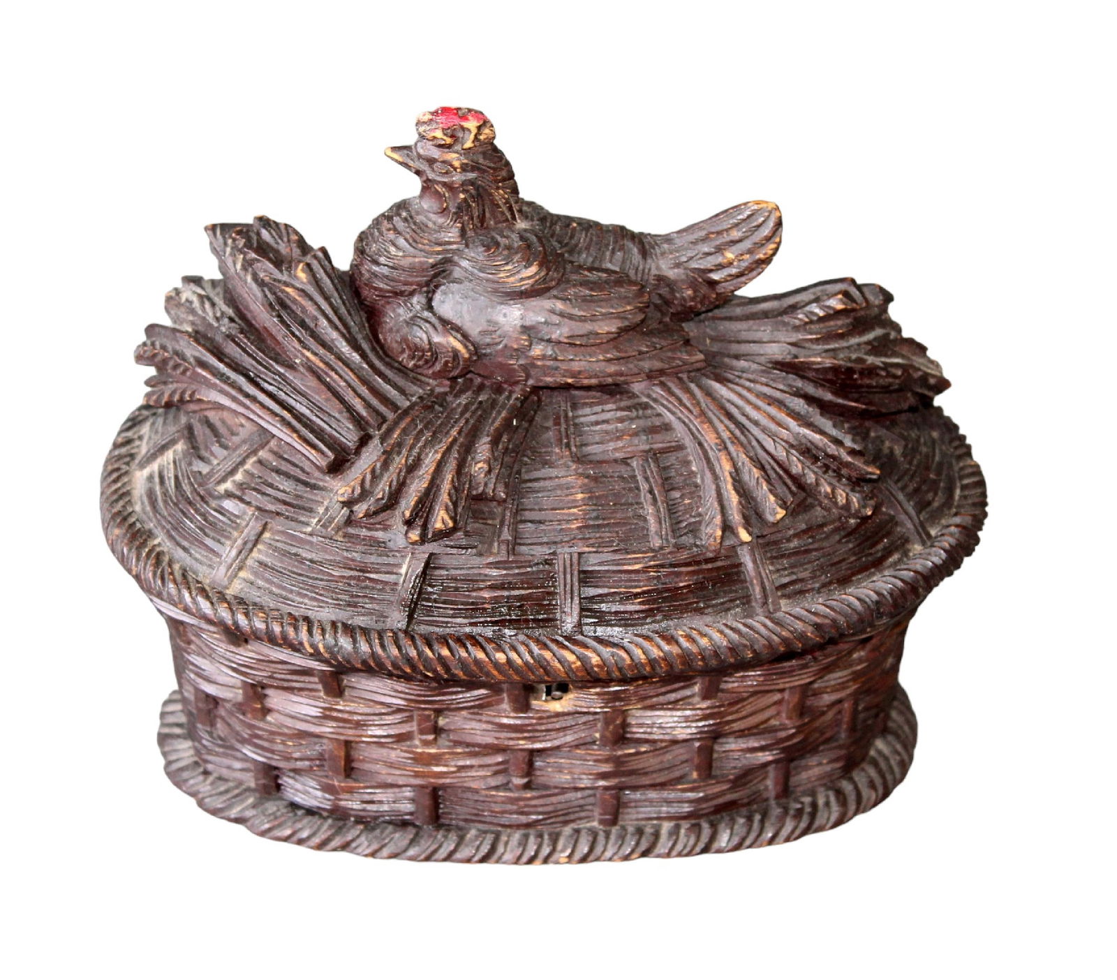 French carved oval dresser box with hen (1 of 8)