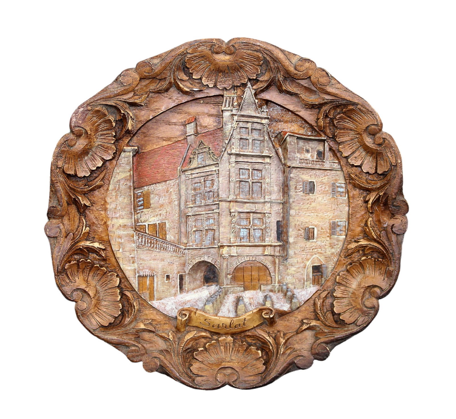 French wall mount relief carved plaque depicting Sarlat, France (1 of 8)