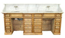 French farmhouse pine double lavabo cabinet with marble top