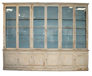 HUGE French 6 door painted oak bookcase