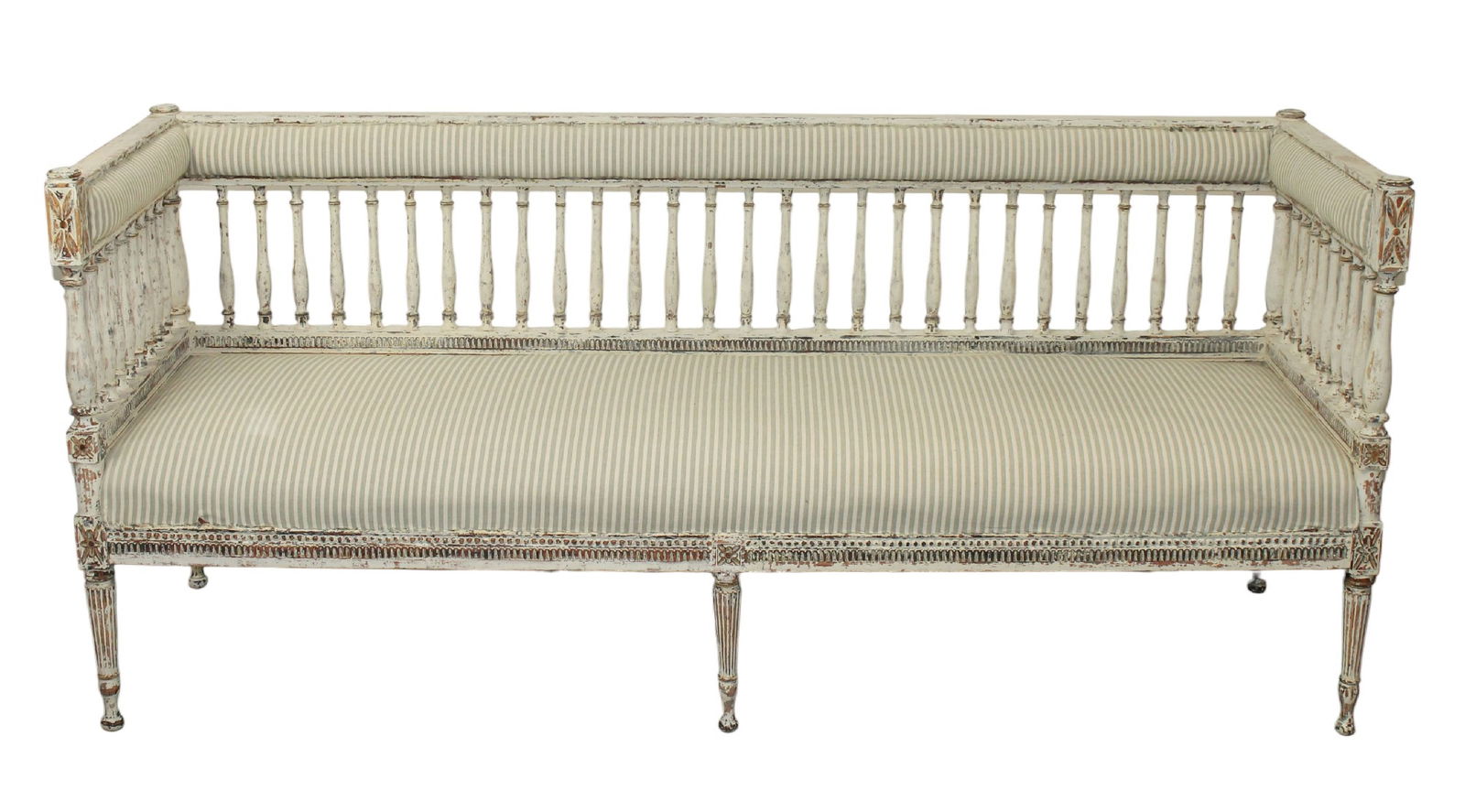 Swedish Gustavian scraped pine spindle back bench (1 of 11)