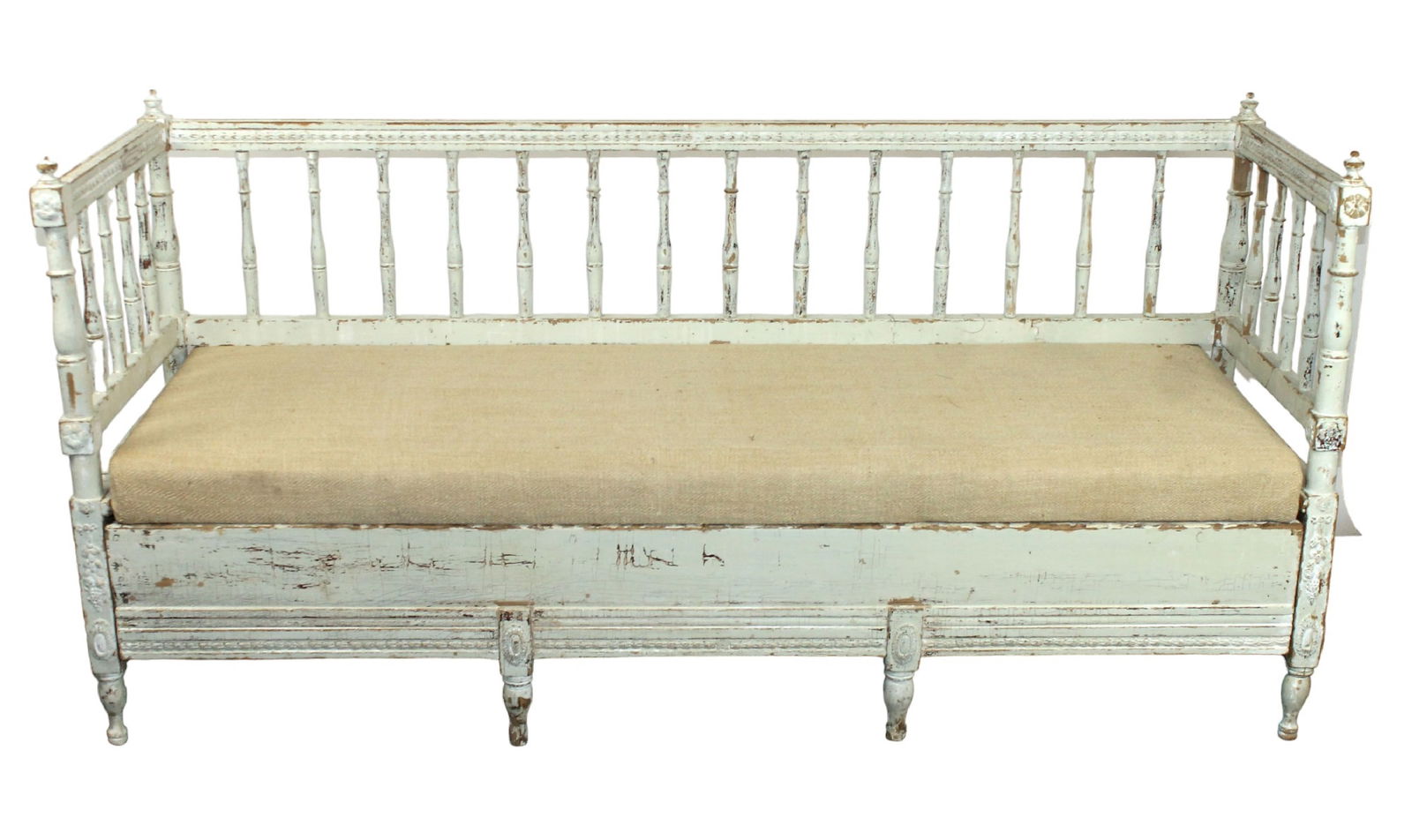 Swedish Gustavian painted pine spindle back bench (1 of 12)