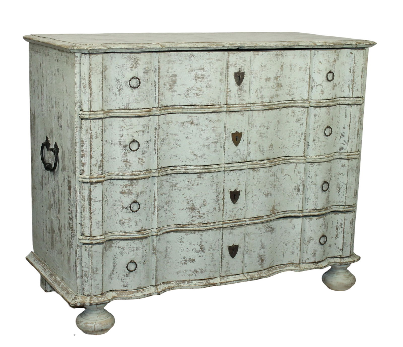Dutch serpentine front 4 drawer painted oak commode with iron handles (1 of 10)