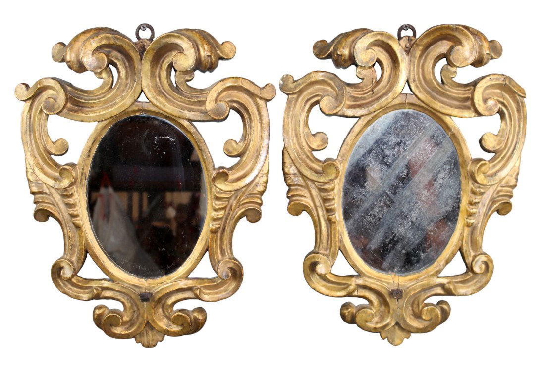 Pair Italian giltwood shield form mirrors (1 of 13)