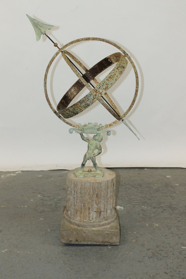 Armillary sundial in verdigris iron with copper meridien (1 of 8)
