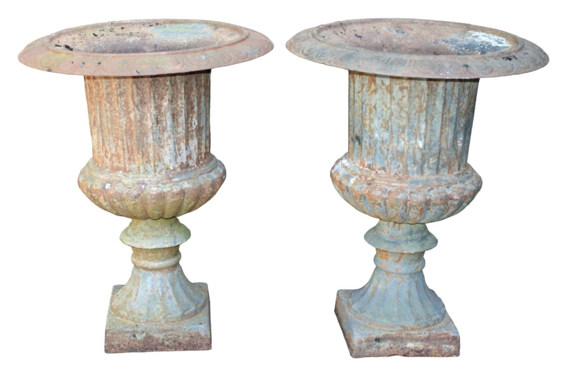 Pair of cast iron classical garden urns (1 of 9)
