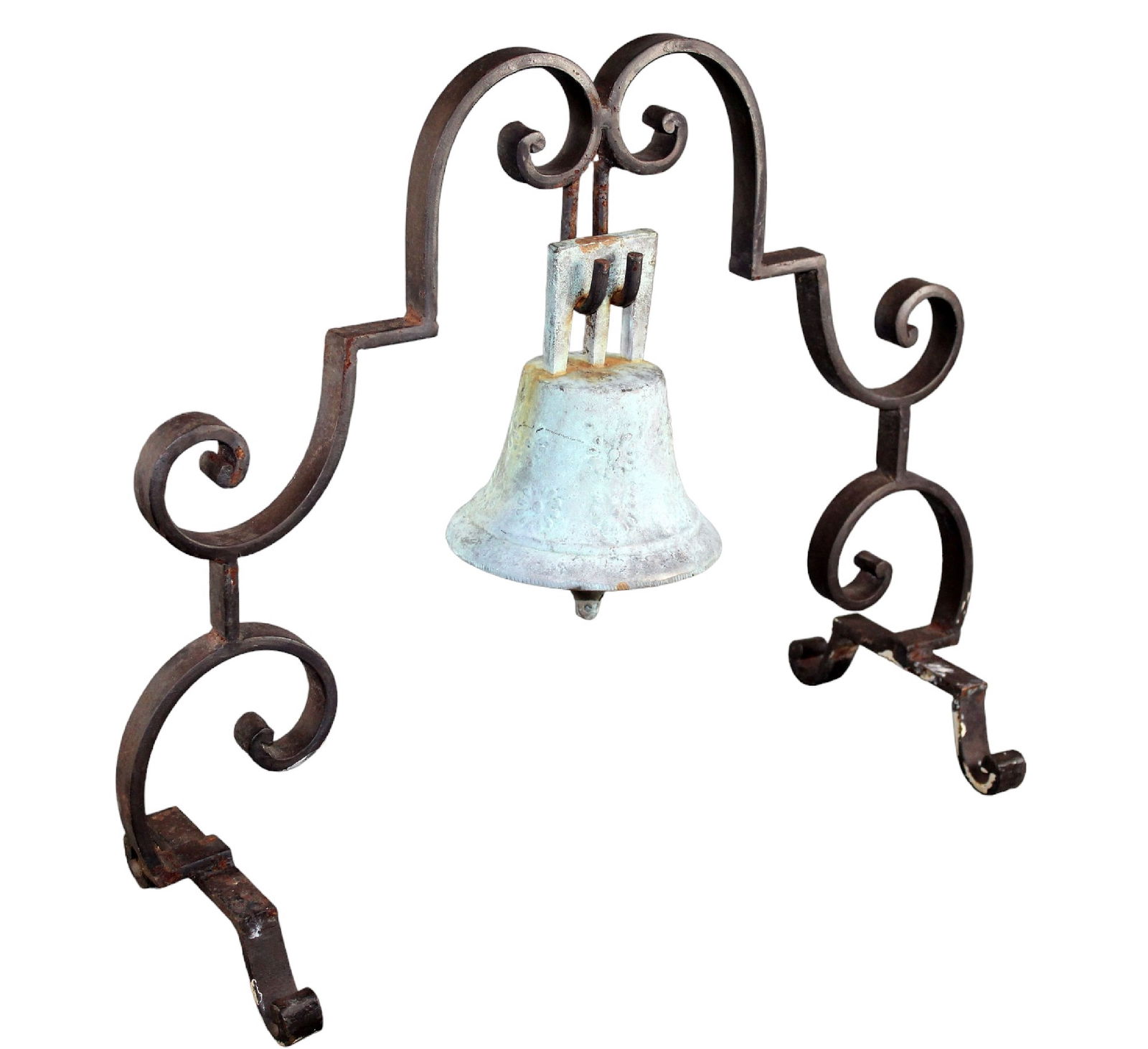 Verdigris bronze garden bell with embossed flowers (1 of 9)
