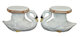 Pair of Italian glazed terra cotta swan form plant stands