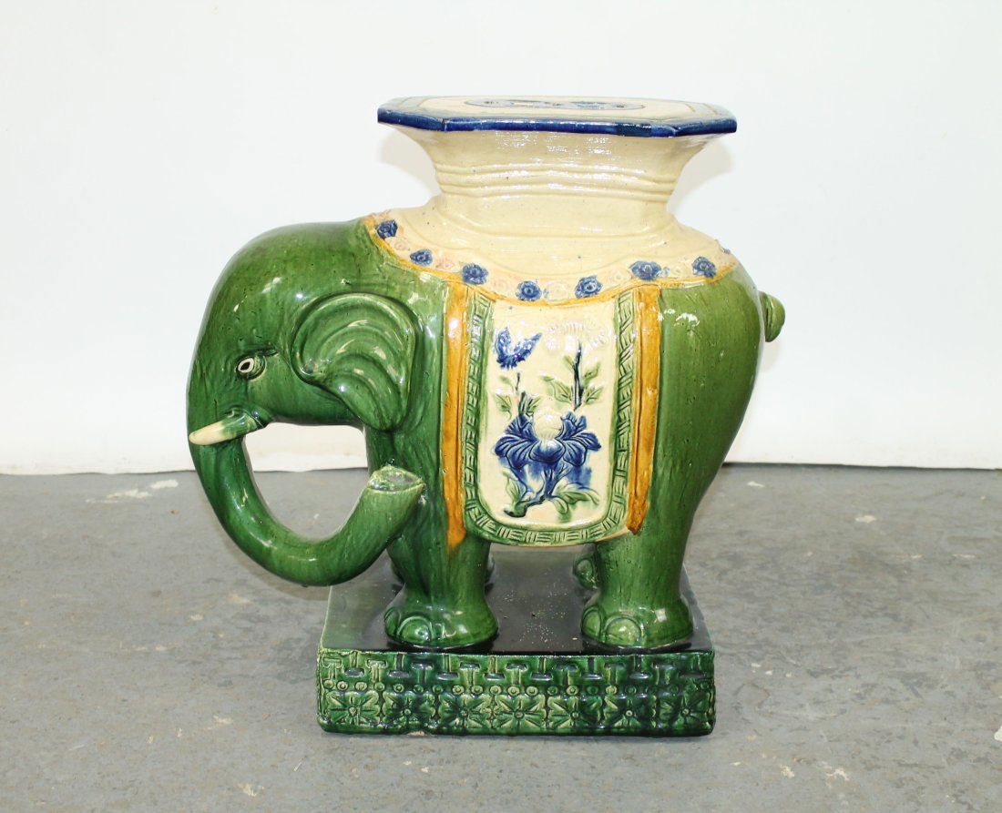 Glazed terra cotta elephant garden stool (1 of 8)