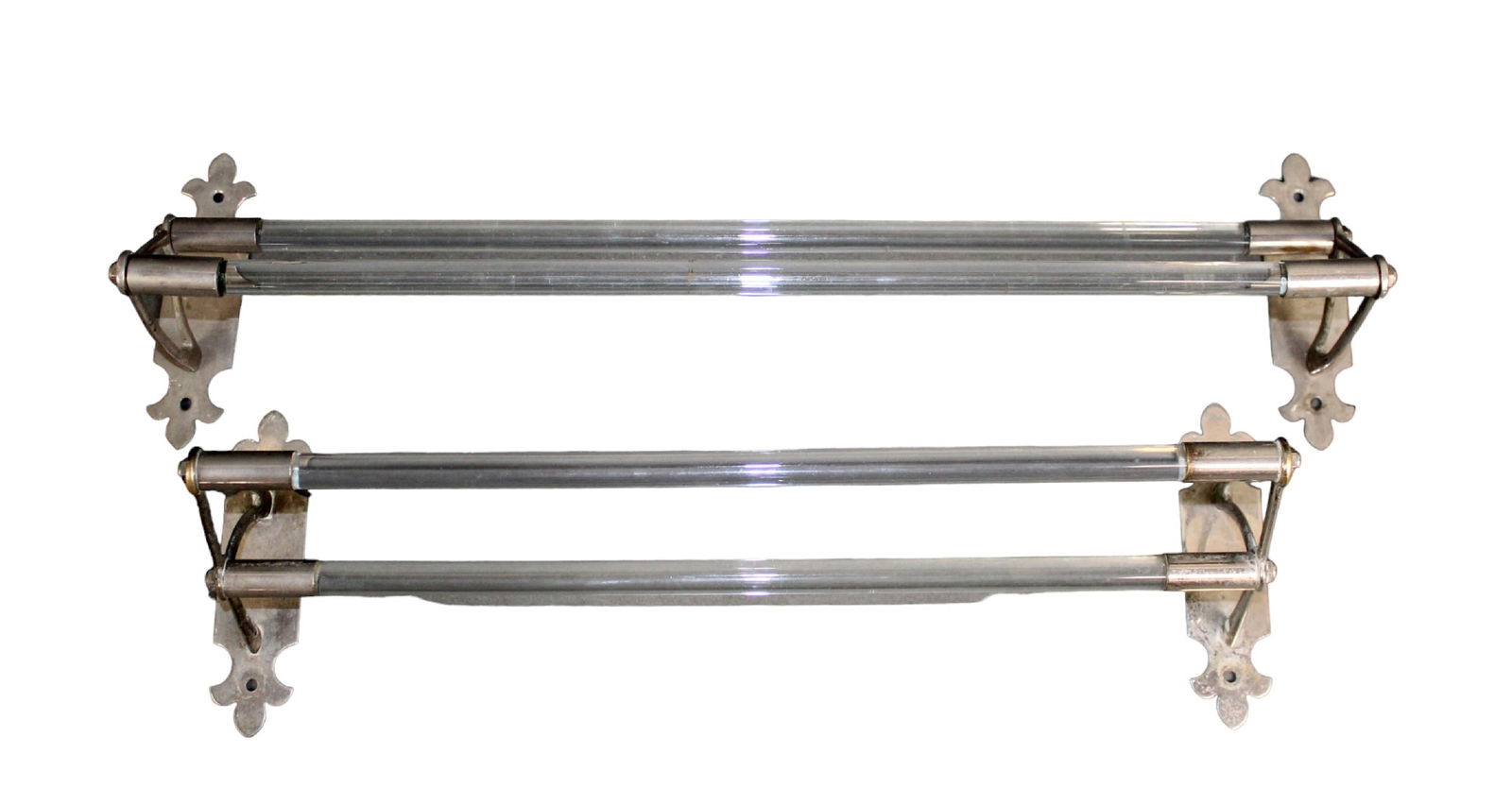 Lot of 2 French stainless and glass double towel bars (1 of 8)