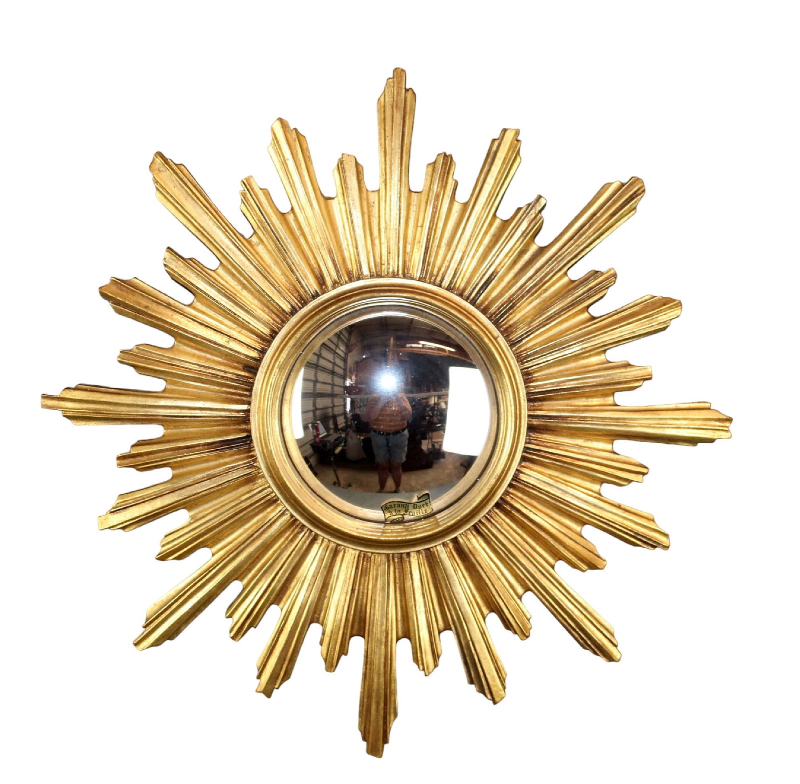 French cast resin gold leaf sunburst mirror with convex glass (1 of 9)