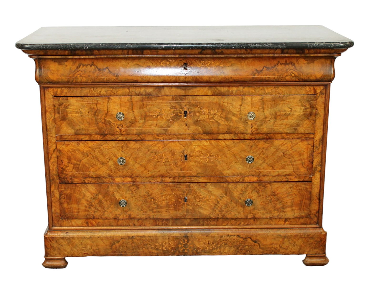 French Louis Philippe commode in burl walnut with marquetry (1 of 13)
