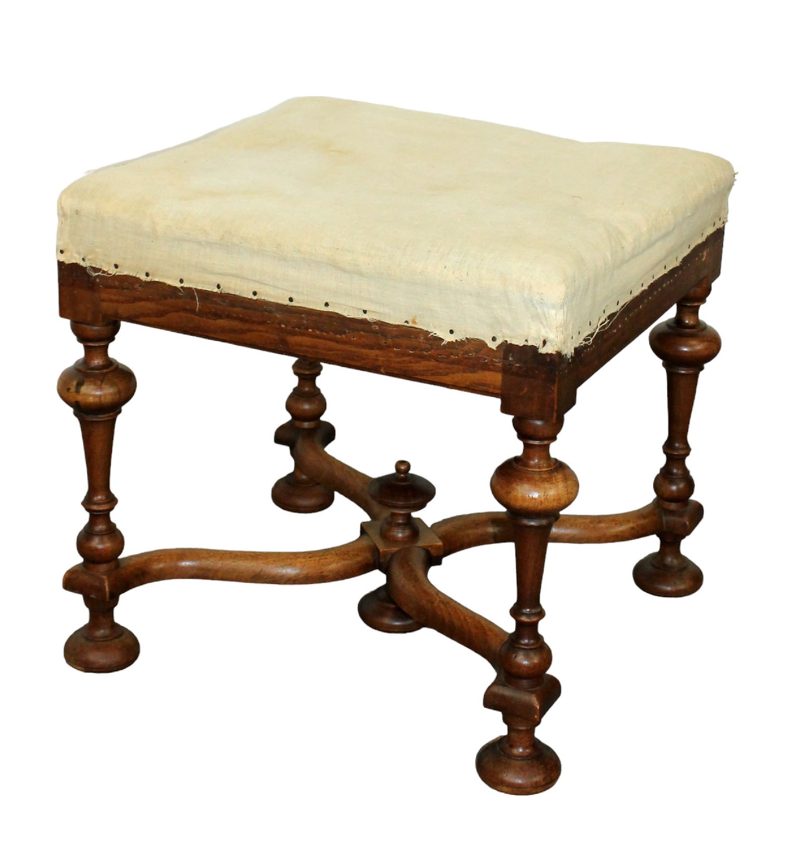 French footstool in walnut with shaped stretcher (1 of 7)