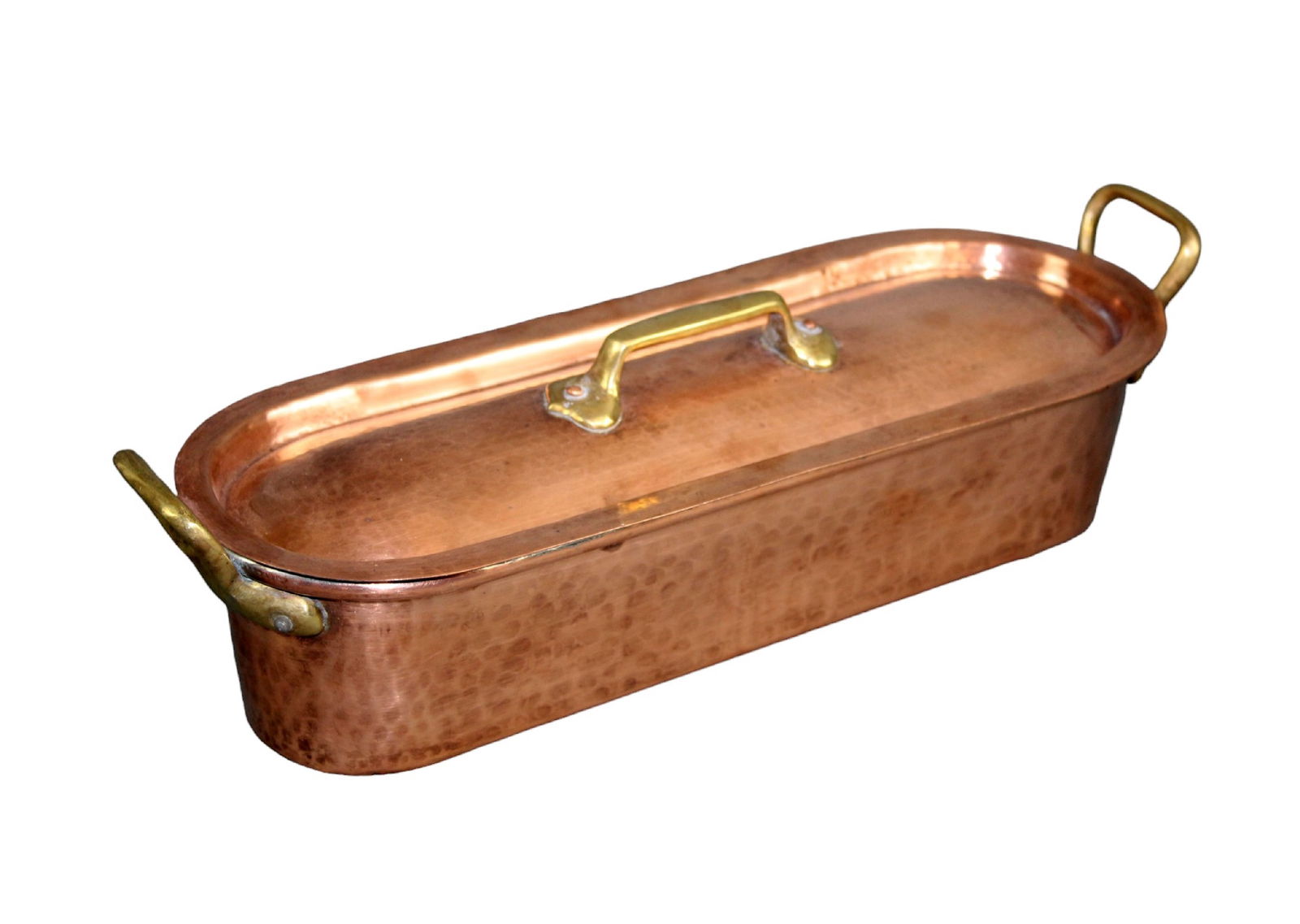 French hammered copper lidded fish poacher with insert (1 of 8)