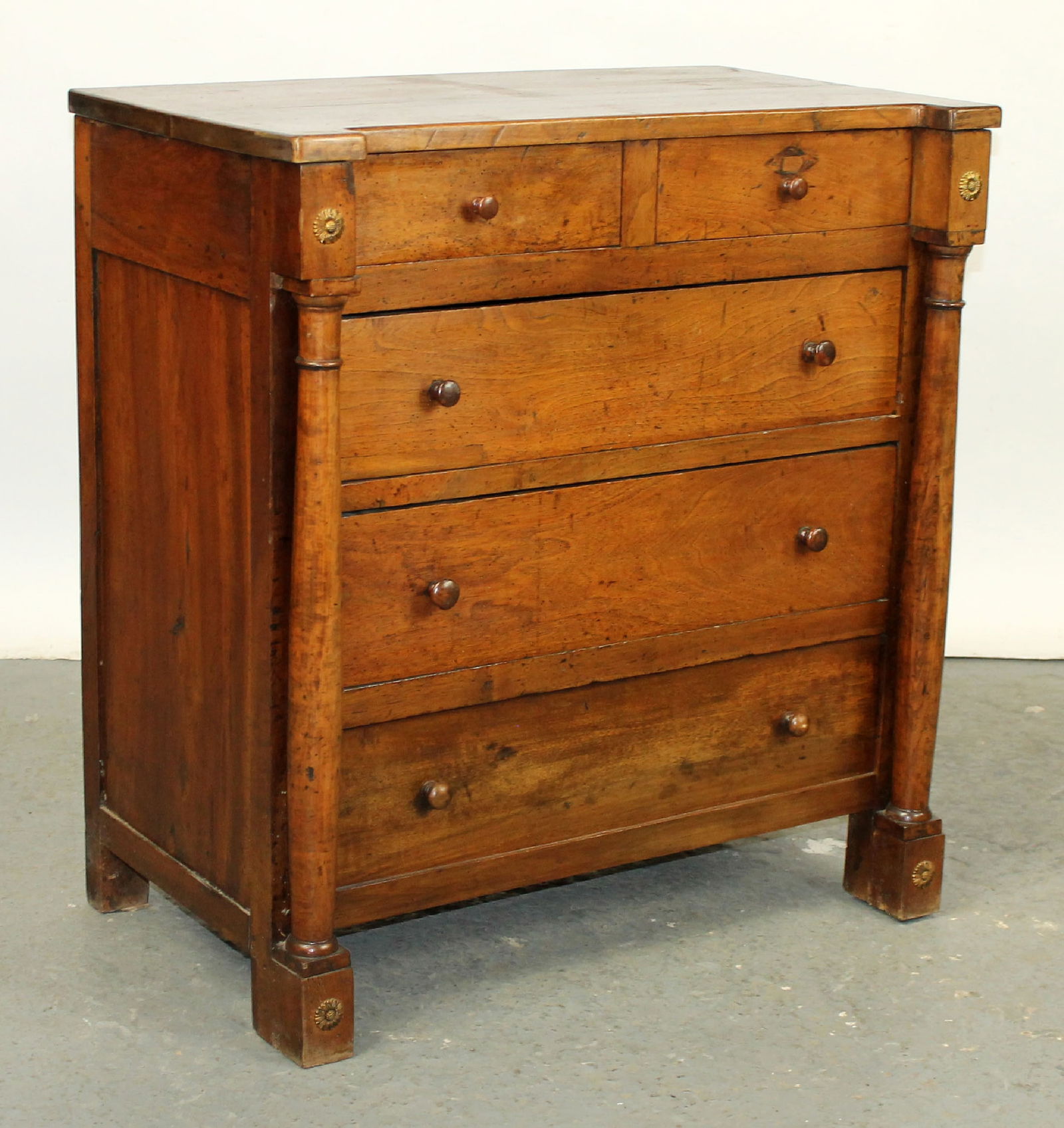 French Transitional 2 over 3 commode in walnut with columns (1 of 11)