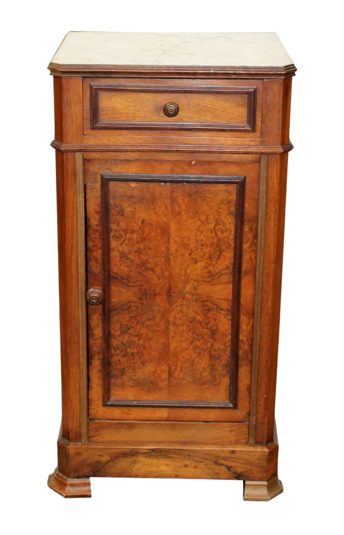 French Louis Philippe nightstand in walnut with marble top: French Louis Philippe nightstand in walnut with marble top 32"h x 16"w x 13"d