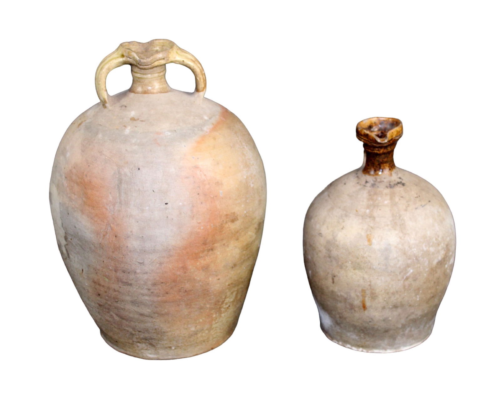 Lot of 2 French slip-glazed terracotta jugs (1 of 7)